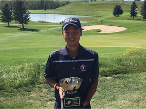 Ethan Choi of Pincher Creek was all smiles after his incredible score of 12-under 59 at the Alberta Bantam Championship at River's Edge in Okotoks. (Supplied)