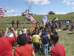 Native Americans protest the Dakota Access oil pipeline near the Standing Rock Sioux reservation in southern North Dakota.