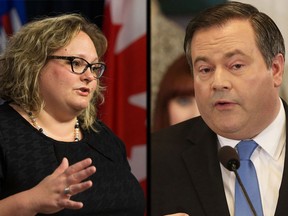 Health minister Sarah Hoffman and unofficial Progressive Conservative leadership candidate Jason Kenney.