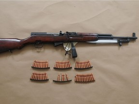 Lethbridge police seized a loaded SKS rifle along with five full clips and one partial clip of ammunition (54 rounds total), from a vehicle on Whoop-Up Drive on August 18, 2016.