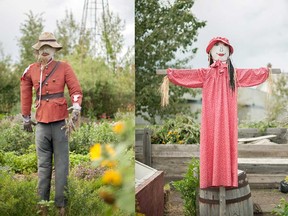 Scarecrows at Fort Calgary watch over the community garden.