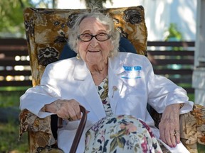 Florence Diehl celebrates her 100th birthday at her home in Calgary, on Tuesday, Aug. 2, 2016. Diehl moved to Calgary in 1945 from Northern Saskatchewan and has attended over 50 Calgary Stampedes in her lifetime.