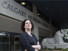 Amelia Marie Newbert, production and operations manager, Theatre Calgary, and board member at the Trans Equality Society of Albert (TESA), poses for a photo in front of City Hall in Calgary, on August 23, 2016.  Newbert just filed the paperwork to become the first openly transgender person running for council in Calgary. She is running in Ward 8.