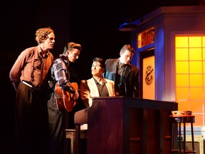 A scene from Million Dollar Quartet, now playing at Stage West Calgary. Credit, John Watson