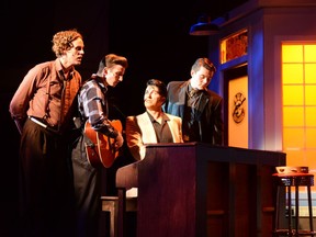 A scene from Million Dollar Quartet, now playing at Stage West Calgary. Credit, John Watson
