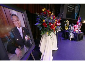 A stage display is shown on stage at the state memorial for former Alberta Lt.-Gov. Norman Kwong.on Tuesday September 13, 2016.Jim Wells//Postmedia