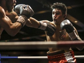 Steve Claggett, right, shown here in a fight in 2015, defeated Emmanuel Robles Friday, Sept. 9. 2016 in Las Vegas to win the North American Boxing Association super lightweight title.