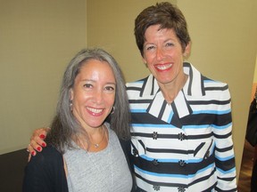 Cal 0924 Wings 5  Pictured with reason to smile at the Wings of Hope Breast Cancer Foundation annual luncheon held Sept 12 at the Hyatt are foundation founder Diana Kalef (left) and keynote speaker this day, Herald Business columnist Deborah Yedlin.