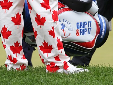 John Daly went with a Canadian maple leaf theme for the final round of the Shaw Charity Classic at the Canyon Meadows Golf Club in Calgary on Sunday September 4, 2016.