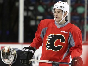 Calgary Flames Sean Monahan during practice at the Scotiabank Saddledome in Calgary, Alta. on Wednesday February 10, 2016. Leah Hennel/Postmedia