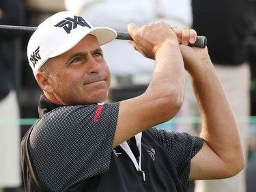 Golfer Rocco Mediate tees off in the Shaw Classic RBC Championship ProAm event at the Canyon Meadows Golf Club on Wednesday August 31, 2016.