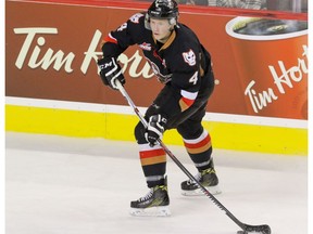 Calgary Hitmen Micheal Zipp against the Edmonton Oil Kings in WHL action at the Scotiabank Saddledome in Calgary, Alberta, on Saturday, September 10.