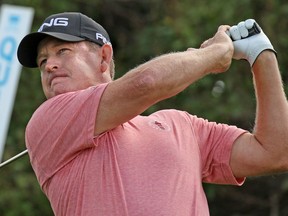 Jeff Maggert tees off on hole 10 in round 2 of the Shaw Charity Classic at the Canyon Meadows Golf Club in Calgary on Saturday September 3, 2016. Gavin Young/Postmedia