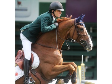 Pedro Veniss of Brazil rides For Felicia to victory in the jump off at the ATCO Founders Classic at Spruce Meadows during The Masters Thursday  September 8, 2016.