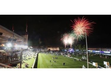 Fireworks explode in the sky over Spruce Meadows Friday evening September 9, 2016 following Friends of the Meadow Cup during The Masters.