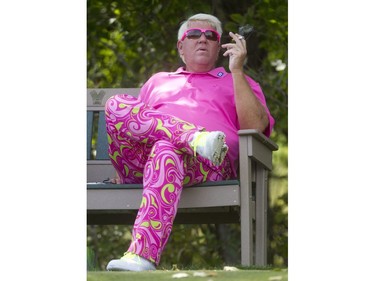 John Daly relaxes on the tee box while waiting his turn to drive during the RBC Championship Pro-Am in the Shaw Charity Classic at Canyon Meadows Golf Club Thursday September 1, 2016.