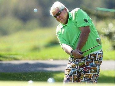 John Daly works on his short game during practice day as the big names arrive for the Shaw Charity Classic at Canyon Meadows Golf Club Tuesday August 30, 2016.