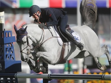 Lorenzo De Luca of Italy rides to victory in the Akita Drilling Cup at Spruce Meadows on the opening day of The Masters Wednesday September 7, 2016.