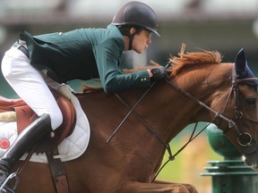 Pedro Veniss of Brazil rides For Felicia to victory in the jump off at the ATCO Founders Classic at Spruce Meadows during The Masters Thursday  September 8, 2016.