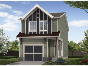 An artist's rendering of the front exterior of the Aidan move-up home by Hopewell Residential now on display as a show home in Mahogany.