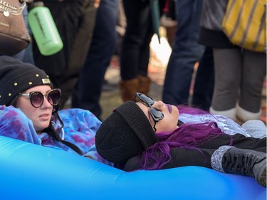 Inflatable couches were a popular choice for resting in-between sets at X-Fest 2016 in Calgary, Alta., on Sunday, Sept. 4, 2016.