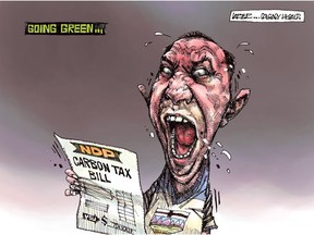 John Larter editorial cartoon for Calgary Herald edition of June 9, 2016: the hated NDP carbon tax.