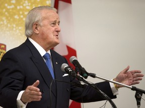 Former Prime Minister Brian Mulroney speaks at the University of Calgary on Tuesday.