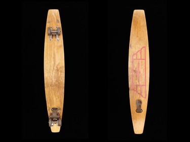 Flying Ace road surfer Solid wood board with steel wheels and brake, early 1960s.