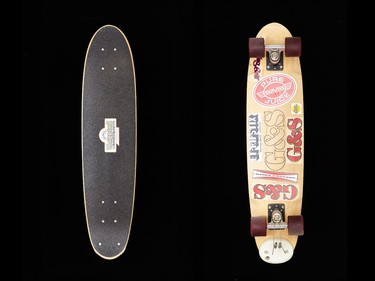 Gordon and Smith (G&S) Stacey Peralta warp tail II Maple-laminate board with ACS 500 trucks and Sims Comp II wheels, late 1970s.