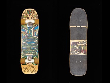 Vision Primo Desiderio freestyle model Maple-laminate board with Tracker trucks and Powell freestyle wheels, mid-1990s.