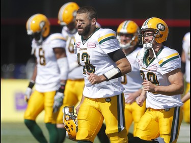 Edmonton Eskimos quarterback Mike Reilly against the Calgary Stampeders during CFL football in Calgary, Alta., on Monday, September 5, 2016.