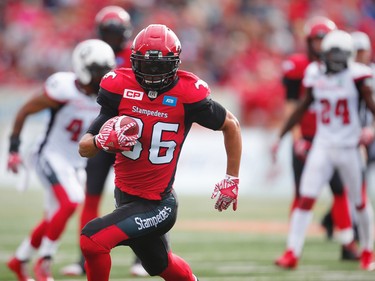 Calgary Stampeders Anthony Parker runs the ball against the Ottawa Redblacks during CFL football in Calgary, Alta., on Saturday, September 17, 2016.