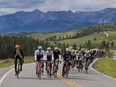The cyclists in the Tour Of Alberta peloton ride through the Stoney First Nations Reserve near Morley, Alberta, on Friday, Sept. 2, 2016.