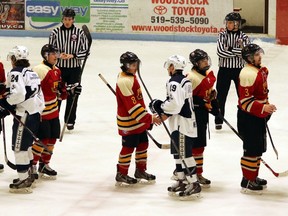 Players and coaches will continue to shake hands with the opposition after games this season, but not referees, following a ruling by Hockey Calgary.