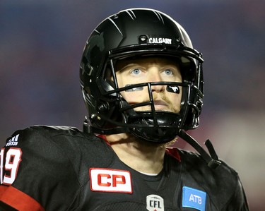 Calgary Stampeders quarterback Bo Levi Mitchell during their game against the Toronto Argonauts in CFL action at McMahon Stadium in Calgary, Alta.. on Friday October 21, 2016.