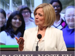 Alberta Premier Rachel Notley delivers the State of the Province address in Calgary on Wednesday.