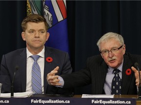 Wildrose Party Leader Brian Jean and Frank Atkins, the co-chair of an equalization fairness panel, release the group's report on Thursday.