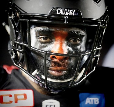 Calgary Stampeders Josh Bell during CFL football in Calgary, Alta., on Friday, October 21, 2016.
