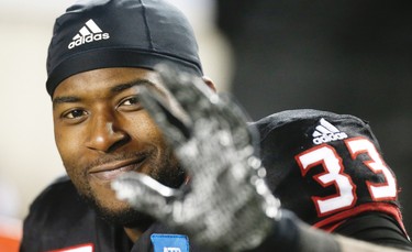 Calgary Stampeders Jerome Messam during a 13-31 win over the Toronto Argonauts in CFL football in Calgary, Alta., on Friday, October 21, 2016.