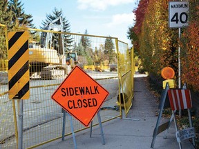 Elbow park sidewalk closed due to just one of the numerous road construction sites around Calgary.