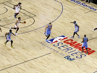 The Toronto Raptors and Denver Nuggets play a NBA preseason game to sold out Scotiabank Saddledome in Calgary on Monday Oct. 3, 2016.