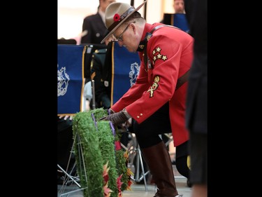 Wreaths are laid during the Calgary Poppy Fund launch ceremony at  Chinook Centre on on Saturday October 29, 2016.