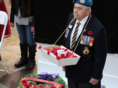 Veteran Skip Saunders, who has sold poppies for the last 17 years at Chinook Centre attends the launch of the Calgary Poppy Fund campaign at the mall on Saturday October 29, 2016.