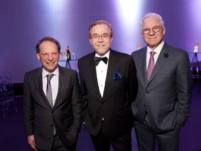 Pictured, from left,  at LOOK 2016-Contemporary Calgary's signature fundraiser and art auction held Oct 22 in the 'old planetarium' -future home of Contemporary Calgary are The New YorkerÕs Adam Gopnik, Contemporary Calgary CEO Pierre Arpin and headliner this night, comedian, actor and art enthusiast Steve Martin.