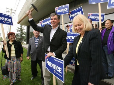 Calgary, AB-20080907-The Honourable Jim Prentice, MP for Calgary Centre North and Minister for Industry, along with his wife Karen, opened his campaign headquarters on Sunday, with great fanfare.  Photo by Lorraine Hjalte/Calgary Herald (For E section story by Jason Fekete) 00017814A