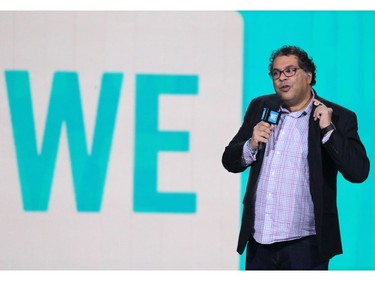 Calgary Mayor Naheed Nenshi talks to students at the WE Day event at the Scotiabank Saddledome in Calgary on Wednesday October 26, 2016.
