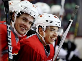 Calgary Flames Johnny Gaudreau during Flames practice at the Scotiabank Saddledome in Calgary on October 11, 2016.