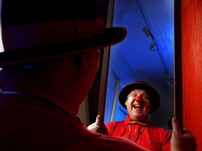 Kirk myles, aka Hamlet the Clown, has been clowning for 30 years in Calgary, Alta., and is pictured at his home on Friday October 7, 2016. He's not too happy about the creepy clown trend and says clowns are supposed to make kids laugh. Leah Hennel/Postmedia