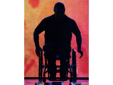 Rick Hanson takes to the stage during the WE Day event at the Scotiabank Saddledome in Calgary on Wednesday October 26, 2016.