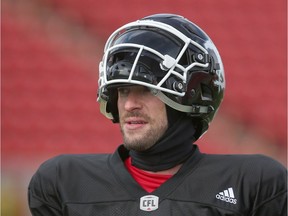 Calgary Stampeders QB Drew Tate walks off the field during practice at McMahon Stadium in Calgary, Alta.. on Wednesday September 28, 2016.